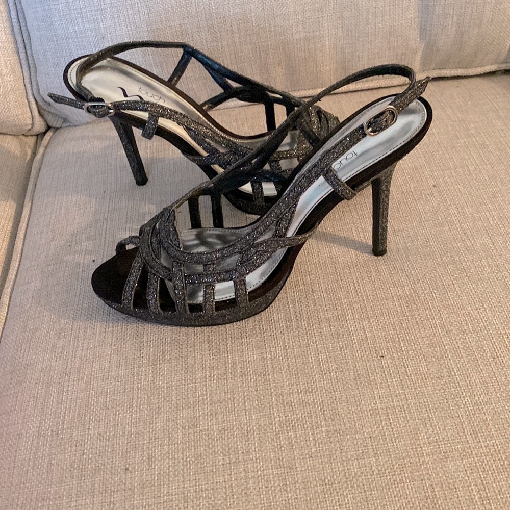 Touch of Nina Slingbacks size 7.5 glitter silver 4 inch heel